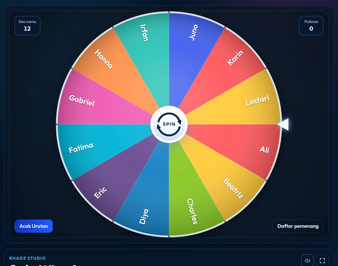 Tampilan Spin Wheel